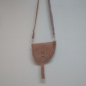 Tan purse with embroidered strap